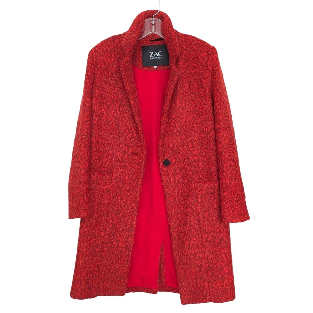 Zac Zac Posen Giselle Coat Cosmic Crimson Red Melange Wool Blend‎